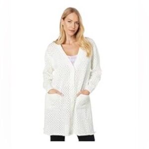 Kendall & Kylie Mesh Stitch Knit Sweater Cardigan in Vanilla Bean